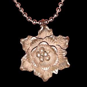 3D Flower Pendant Necklace Floral Art Charm Silver Ball Link Choker / Long KATTA